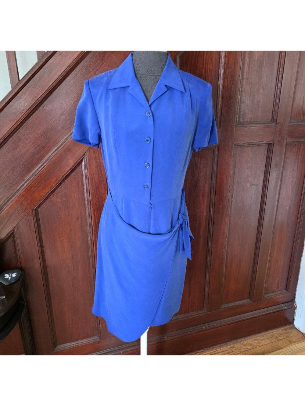Patrick Collection Blue Silk Short Sleeve Wrap Dress Size 4